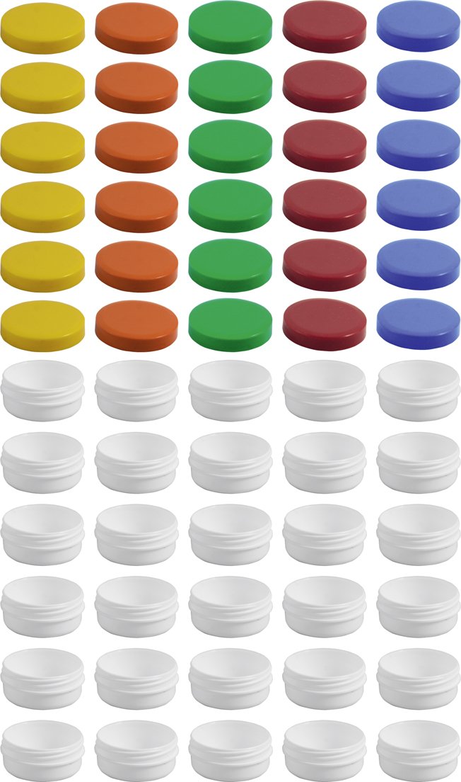 30 Salbendöschen, Creme-döschen, Salbenkruke flach, 12ml Inhalt mit farbigen Deckeln - MADE IN GERMANY